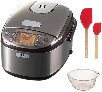 Zojirushi Induction Heating System Rice Cooker and Warmer, 3-Cup with Fuzzy Logic, One-Touch Cooking, and Auto Keep Warm Feature(Dark Brown) Bundle with Rice Washing Bowl and Spatula Set (3 Items) Zojirushi Induction Heating System Rice Cooker and Warmer, 3-Cup with Fuzzy Logic, One-Touch Cooking, and Auto Keep Warm Feature(Dark Brown) Bundle with Rice Washing Bowl and Spatula Set (3 Items)