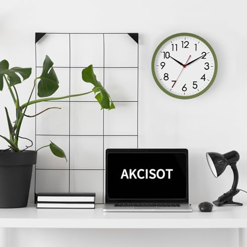 Image of AKCISOT Wall Clock 10 Inch Silent Non-Ticking Modern Clocks Battery Operated - Analog Classic for Office, Home, Bathroom, Kitchen, Bedroom, School, Living Room(Olive Green)