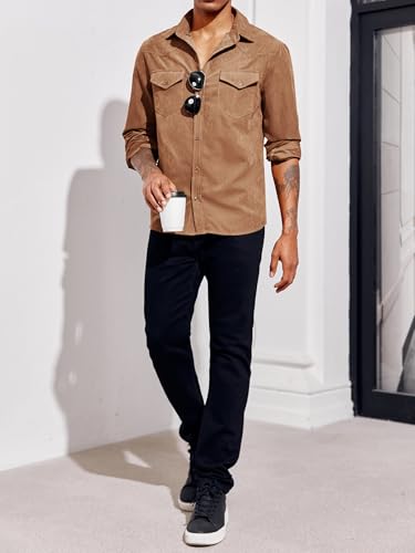 Runcati Mens Long Sleeve Suede Shirts Button Down Shacket Casual Work Western Regular Fit Shirt Jacket4