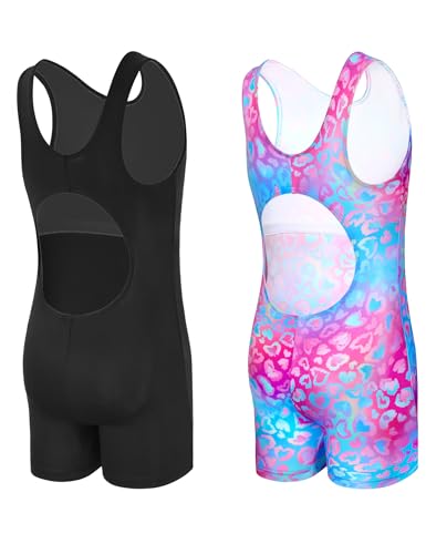 Bundle of Girls Swimsuit Sleeveless Bathing Suits Back Cutout Summer Swimwear with Removable Chest pad 6-14 Years