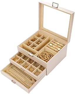 Jewellery Box for Women 3 Layers Large Jewellery Box High Capacity Soft PU Leather Jewellery Organiser for Necklace Earrings Rings Bracelets,Vintage Gift Jewellery Storage,White