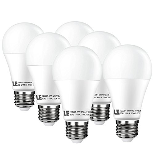 LE A19 E26 LED Light Bulb, Equivalent to 75W Incandescent, 2700K Warm White, 12W Dimmable, 1050lm, 180 Degree Beam Angle for Indoor Use, Pack of 6