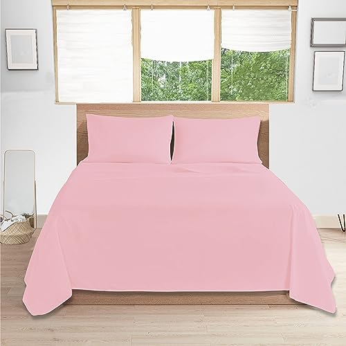 Comfy Nights 100% Egyptian Cotton Double Flat Bed Sheet 200 Thread Count Soft Fade, Shrinkage and Wringle Resitan, Pink - Double