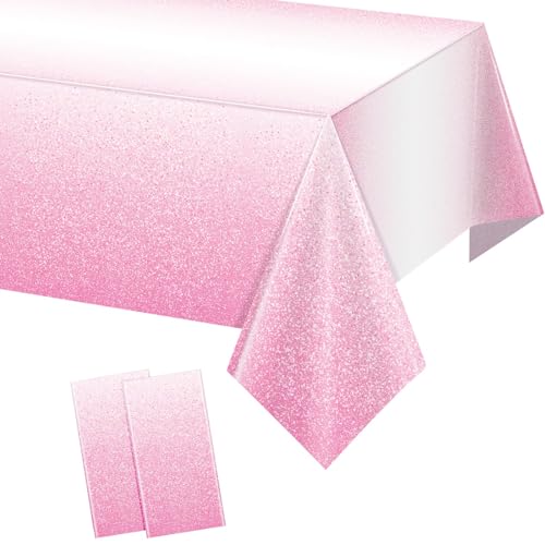 Lilbitty Conjunto de 2 toalhas de mesa descartáveis de plástico rosa degradado para mesas retangulares rosa claro