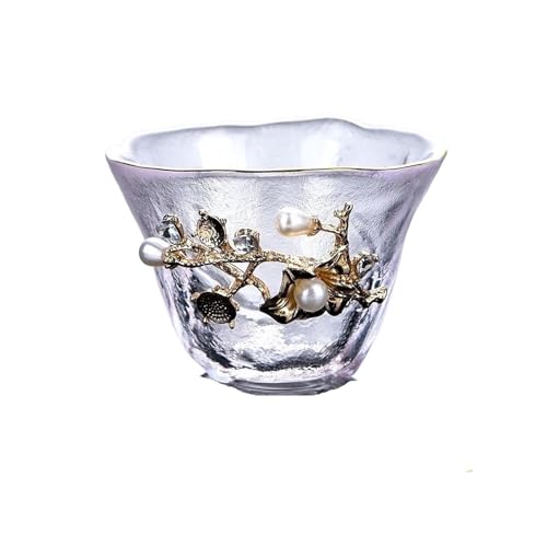 Heat-Resistant Glass Teacup Set with Gold Inlay