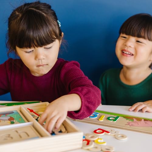 Melissa & Doug 12940 Spielbretter mit Symbolen und Buchstaben aus Holz zum Erkennen und Buchstabieren (58 Teile)