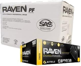 SAS Safety Raven - Black Nitrile Exam Powder Free Gloves - 1 Case, Medium (66517)