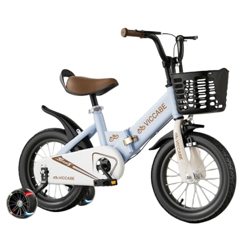 WIOLE子ども自転車 幼児用車 おしゃれ 子供折りたたみ自転車 高さ調節可能 12 14 16 18インチ 補助輪付き ダブルブレーキ 滑り止め カゴ付 キックスタンド 向けバスケット付き 組み立て簡単 ジュニア用 でキッズ自転車 (ブルームーブメント,