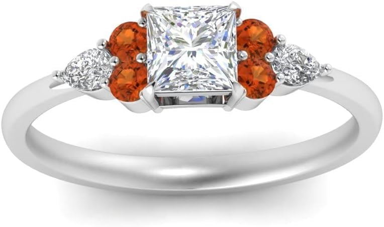Image of Choose Your Gemstone Princess Shape Accented Engagement Ring 925 Sterling Silver Minimal Modern Design Birthday Gift Wedding Gift Side Stone Engagement Rings : US Size 4 to 12
