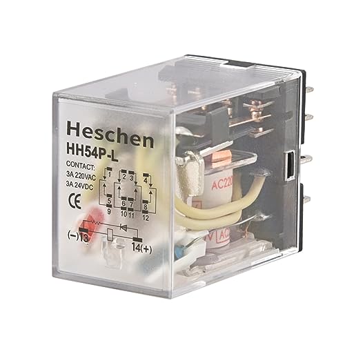 Heschen - Relè di alimentazione multiuso HH54P-L 220VAC Bobina 3A 220VAC/24VDC 4PDT 14 pin terminali, indicatore LED