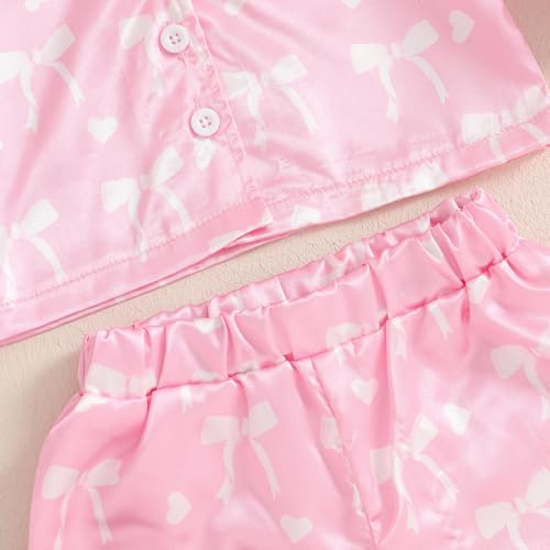 ZAXARRA Toddler Baby Girl Satin Pajamas Set Fuzzy Trim Long Sleeve Button Down Shirt Tops Pants Little Kids Sleepwear suit4