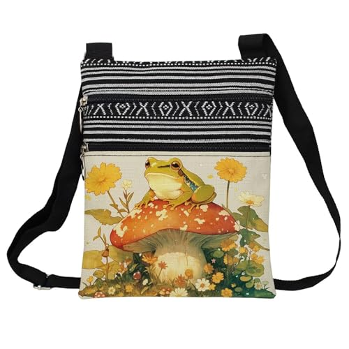 Mushroom Frog Messenger Bag Small Ethnic Pattern Printed Adjustable Strap Crossbody Zipper Bag Mushroom Frog Phone Bag Wallet Cute Shoulder Handbag for Women Friends -3