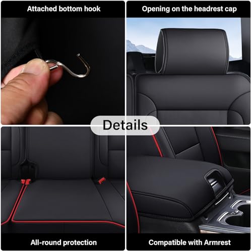 Image of Coverado Chevy Silverado Seat Covers Full Set, Faux Leather Car Seat Covers Fit for 2014-2018 1500, 2015-2019 2500HD 3500HD Chevy Silverado GMC Sierra Crew Double Extended Cab (Red)