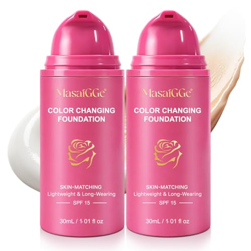 Color Changing Foundation, Fondotinta Adattivo over 50 – Coprenza Perfetta con SPF 15 – Si Adatta al Tono della Pelle, Leggero, Idratante e a Lunga Durata (2PC)