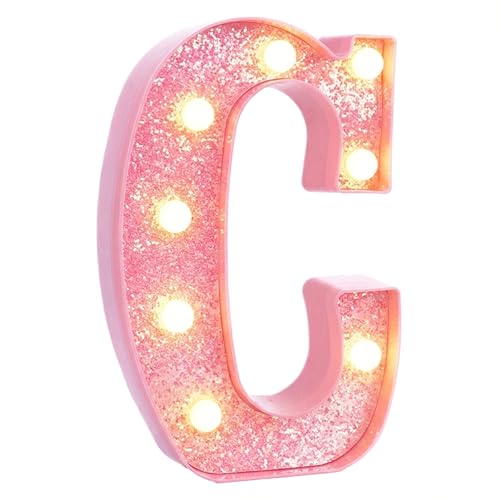 Image of Pink Marquee Light Up Letters, Glitter Alphabet LED Letter Lights for Pink Birthday Party Decorations, Battery Operated Letter Sign for Girls Room Vanity Table Decor, Warm White Lights Letter C