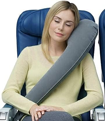 DYOMNIZY One Side Ultimate Travel Neck Pillow Adjustable Best Accessory for Airplane, Auto, Bus, Train, Office Rest Inflatable Pillow Plush Washable Cover[Pack of 1]