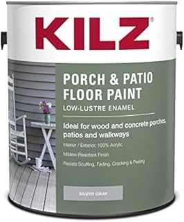KILZ Low-Lustre Enamel Porch & Patio Latex Floor Paint, Interior/Exterior, Silver Gray, 1 Gallon