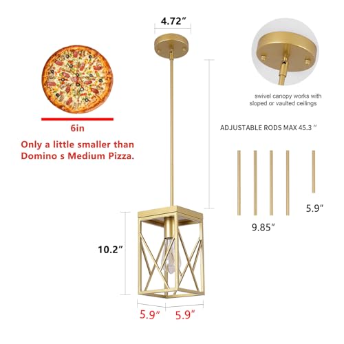 Fivess Lighting Modern Gold Pendant Light with Metal Cage, One-Light Adjustable Rods Mini Pendant Lighting Fixture for Kitchen Island Cafe Bar Farmhouse by Fivess Lighting - Image 4