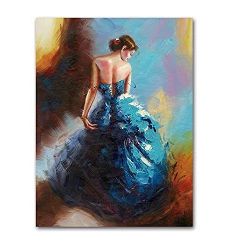 Dancing Lady Wall Art For Bathroom Canvas Prints Attractive Woman Dancer In Blue Dress Painting Ready To Hang Wall Decor 12X16 Inch #TOP6