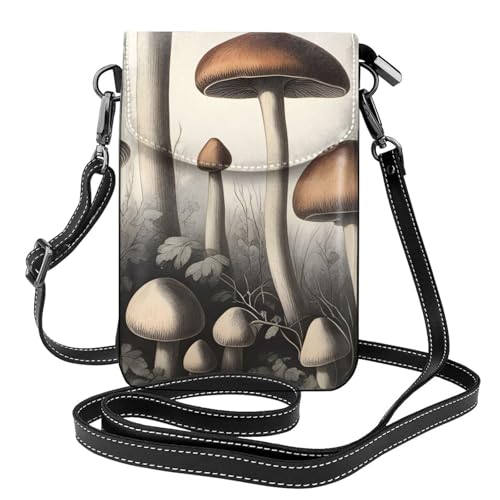 Petit sac à main pour téléphone portable en cuir pour femme avec motif champignons vintage