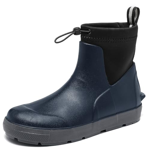 (Size 8.5) Deck Boots For Men Anti-Slip, Waterproof Ankle Rain Boots, Rubber Outdoor Fishing Footwear, Chelsea Garden Work Water Shoes