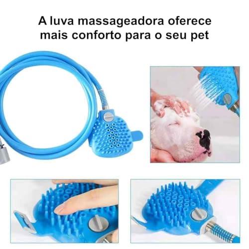 Mangueira Para Banho Ducha Pet Cachorro Cão Com Luva Escova Massageadora