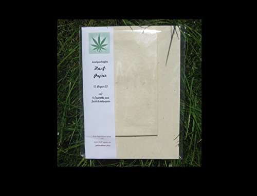 paperfreak - Papel de cáñamo (A5, 12 hojas + 6 sobres de papel de rafia de seda, papel de escritura, papel de carta, papel de impresora