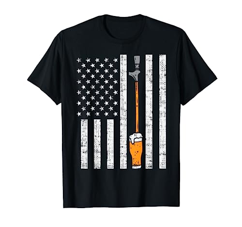 Tap Beer US Flag Fun Draft Draught Fathers Day Men Dad Gift Maglietta