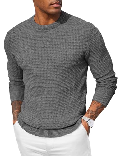 COOFANDY - Maglione da Uomo Girocollo Invernale, Lavorato a Maglia fine, vestibilità Aderente, Grigio, M