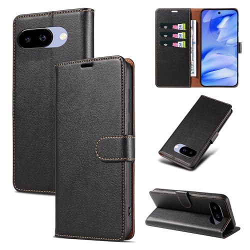 RKINC Wallet Case for Pixel 9A, 3 Card Holders, Jet Black