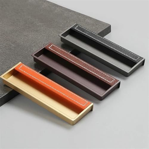 ラグジュアリーレザーインビジブルハンドル モダン 埋め込みスロット付き隠しハンドル 引き戸 引き戸 キャビネットドア 引き出しハンドル 1/5個(カラー:ブラック 5個)