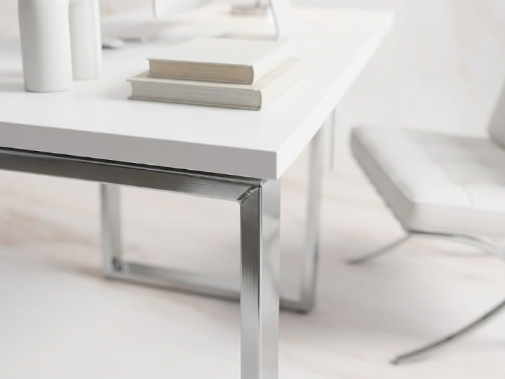 Image of Modern Engineered Wood Study Table with Metal Frame - Office & Home Desk Pack of 1 (White)
