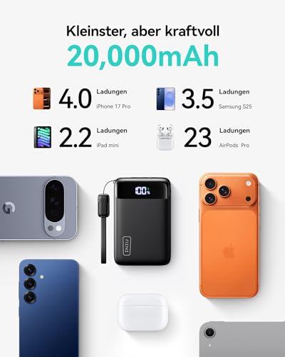 INIU 20.000mAh Powerbank 22.5W Kompakt für Reisen