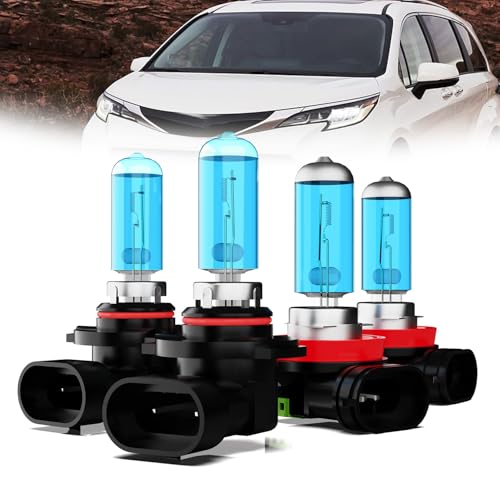 TTDBDAN Headlight Bulbs Compatible with 2011-2020 Toyota Sienna Halogen Headlight Bulbs,9005/HB3/H10 High Beam & H11/H8/H9 Low Beam Front Bulb Bright Light Combo,Plug And Play,Pack of 4