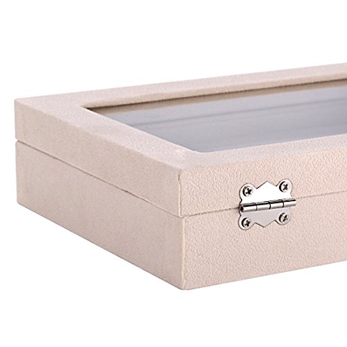 Ivosmart Velvet Glass Ring Jewelery Display Storage Box Tray Case Holder Earring Organizer Stand (Beige) #TOP6