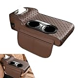 Qurbuns Car Center Console Cover, Microfiber Leather Car Armrest Cover Cushion with 2 Storage Bags, Cup Holders, Tissue Box Slot, Universal Car Armrest Storage Box for Most Vehicles (Coffee)