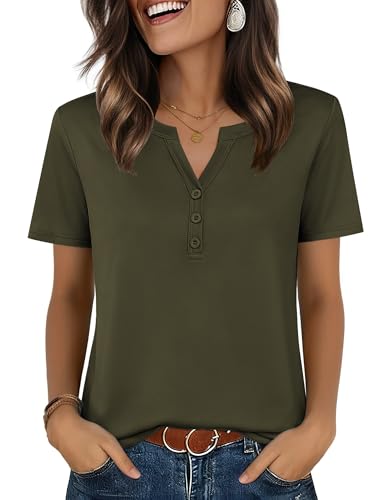 Zeagoo Shirts for Women Short Sleeve Blouses 2026 Spring Tops Business Dress Shirt Army Green