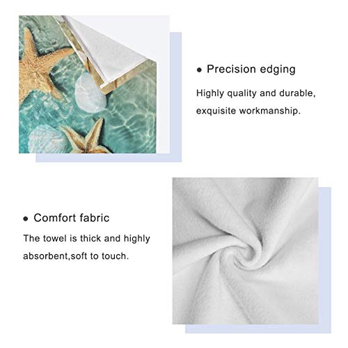 Vdsrup Summer Beach Ocean Bath Towels Set Of 3 Sea Seashells Starfishs Hand Towels Washcloth Soft Thin Face Guest Towel Kitchen Tea Dish Towels Bathroom Decorations Housewarming Gifts #TOP2