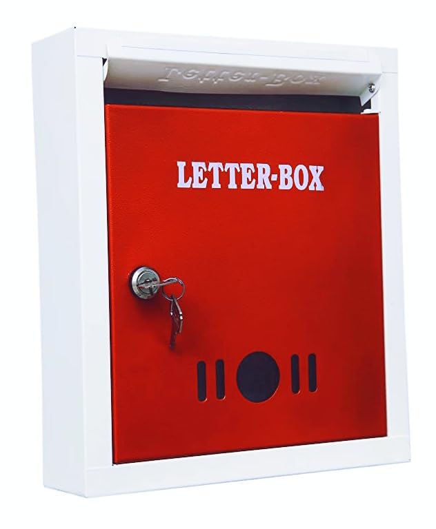 ROVERTR Metal Mail Box Letter Box for Home and Gate Office Wall Mount Box Red & ivery Size (11 * 9 * 3 inch)