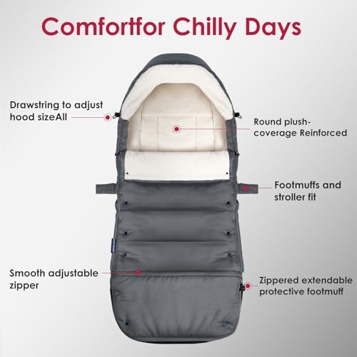 Universal, Weather-Proof, Warm Stroller Footmuff | Extendable Winter Cover | Adjustable Buckle | Stroller Bunting Bag | CosyDiary Stroller Accessories | Stroller Cover (Charcoal Gray) - 5