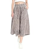 Rapbin Wide Leg Capri Pants for Women Cotton Plaid Culottes Spring Summer High Waisted Baggy Cropped Pants with Pockets (Coffee White Plaid, M)