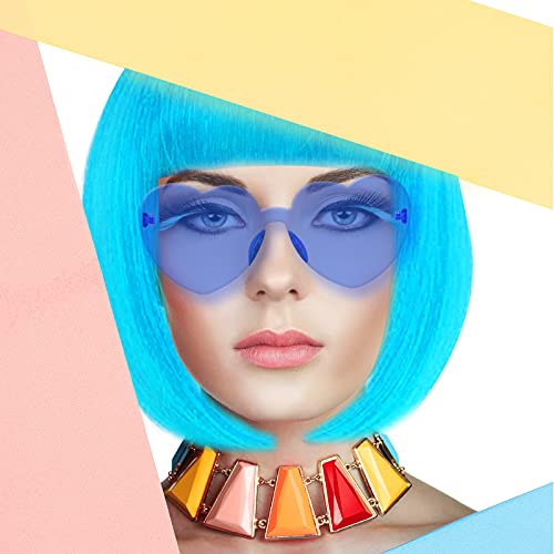 Image of LIULIUBTY Short Bob Hair Wigs Straight with Flat Bangs Synthetic Colorful Cosplay Daily Party Neon Wig for Women + Free Wig Cap 15 inch Natural As Real