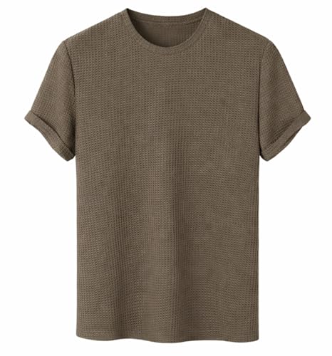 Image of London Hills Men's Waffle Textured T-Shirt | Solid Regular Fit Round Neck Half Sleeve Casual Wear Tee | Soft, Breathable & Lightweight Fabric
