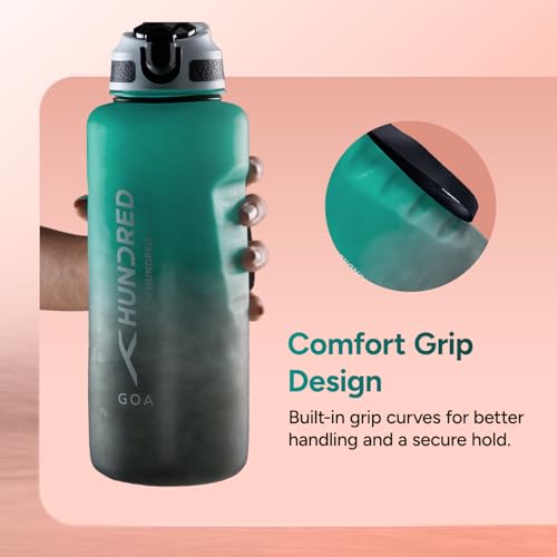 Image of Hundred Goa 1.5 Litre Water Bottle | 1500ml / 52oz | BPA Free | One Key Open Safety Lock | Spill and Leak Proof Sports, Travel, Gym Bottle (Green /Black)