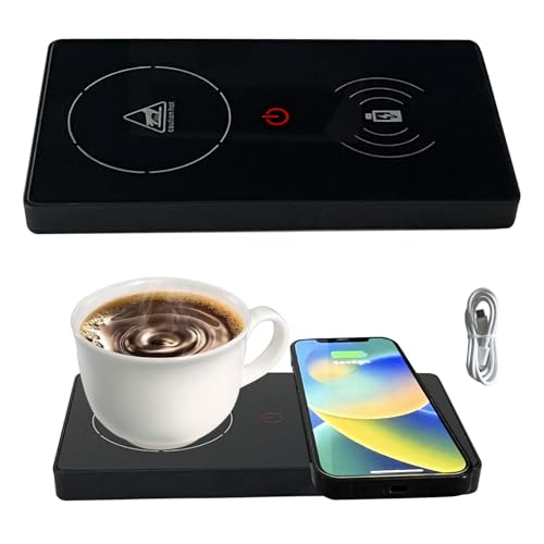YumSur Coffee Mug Warmer and Smart Heated Coaster Electric Beverage Warmer Smart Cup Heating Coaster for Desk Home Office Gift for Cocoa, Coffee, Beverage, Tea, Milk, Hot Drinks