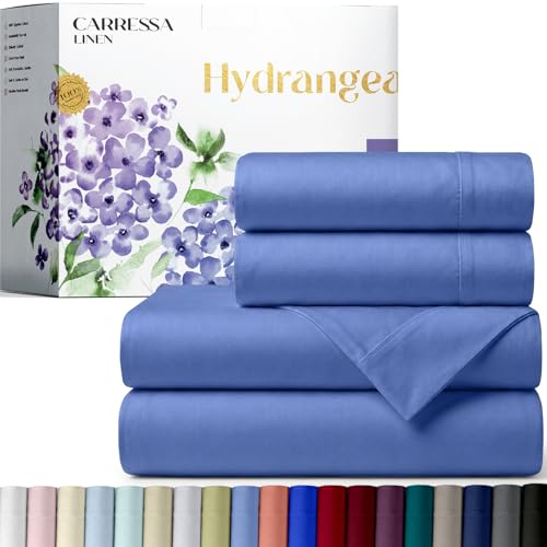 Carressa Linen 100% Egyptian Cotton King Size Sheets Set - 600 Thread Count Egyptian Cotton Queen Sheets King Size (4 PC, Marine Blue), Soft, Cooling, 16" Deep Pocket Sateen Weave Luxury Bed Sheet Set