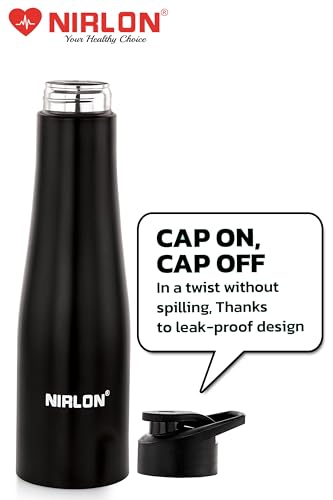 Image of NIRLON Stainless Steel Water Bottle Perfect for Office, Home & Travel | Leak-Proof|Set of 2 [Ozone 750ml & Tall Bell Flip Black 1000ml]