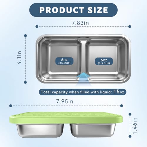 Image of 15 oz Snack Containers for Kids, Stainless Steel Lunch Box 3 Pack | Reusable Food Containers with Silicone leak resistant Lids. Perfect for School Lunch, Daycare, Travel and Portion Control