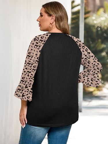 HDLTE Womens Plus Size 3/4 Sleeve Tops Crewneck Floral Ruffle Sleeve Shirts — view 6