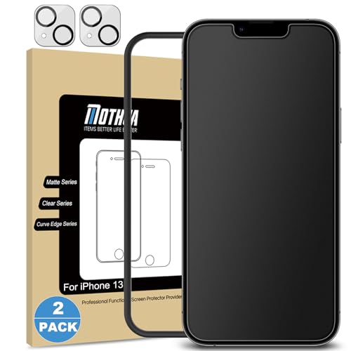 Mothca 2 Pack Matte Glass Screen Protector for iPhone 13 [6.1 inch] with 2 Pack Camera Lens Protector Anti-Glare & Anti-Fingerprint Tempered Glass Film Case Friendly Bubble Free Smooth as Silk